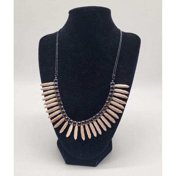 Charming Charlie Jewelry - Charming Charlie Black Gold Tone Feather Dangle Fringe Statement Necklace